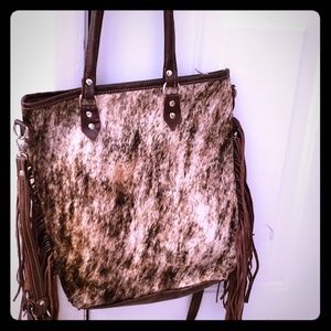 Authentic cow hair and leather fringe bag